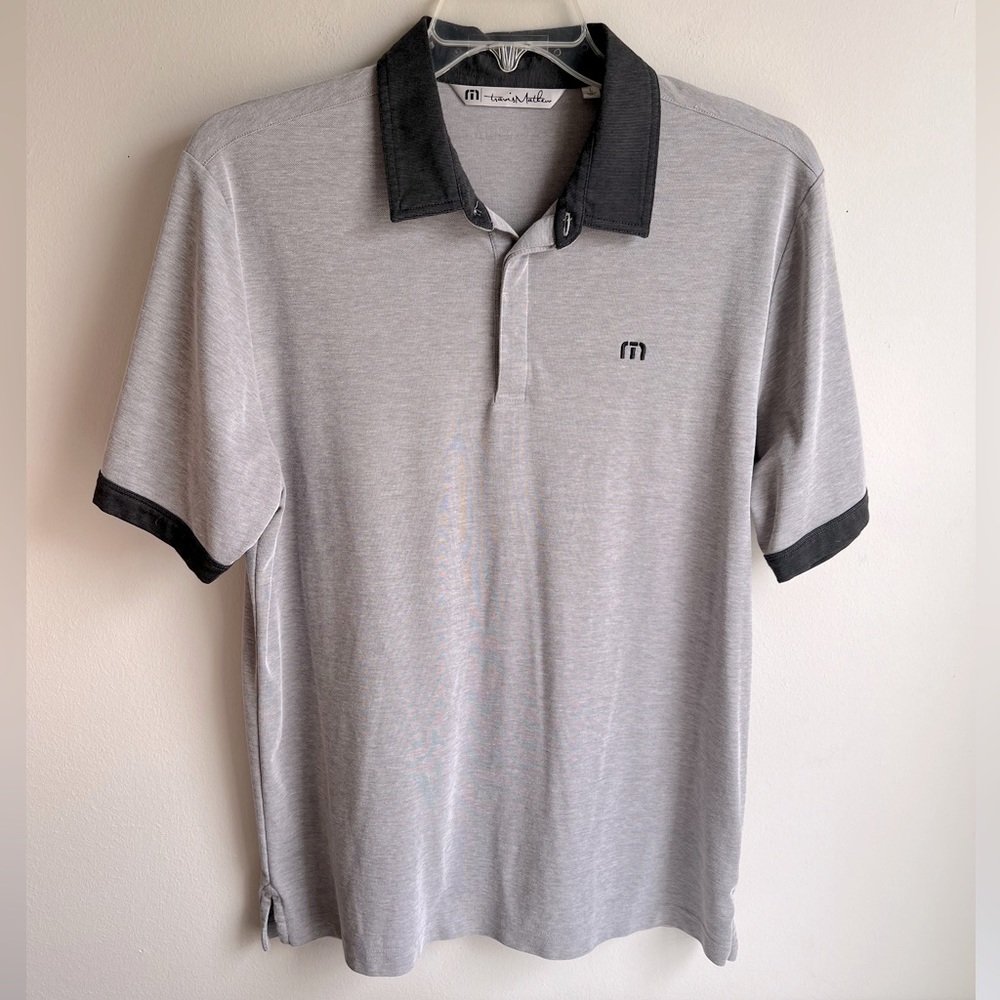 Travis Mathew TPC Southwind Size Large Pima Cotton Gray Black Golf Shirt